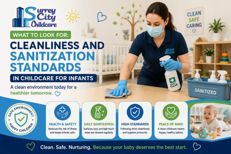 A spotless, bright infant nursery classroom inside a premium center providing childcare for infants, featuring separate crib spaces and a clean, organized diaper-changing station.