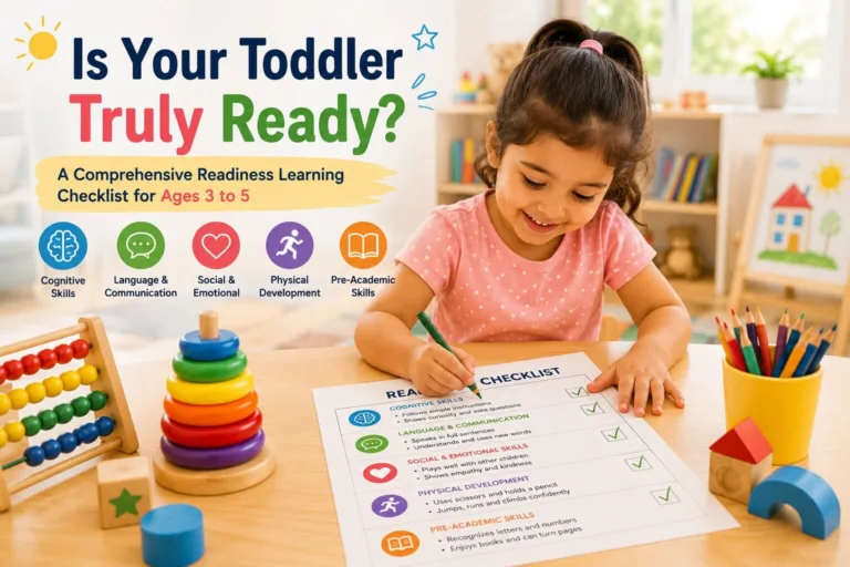 Happy young children building wooden block towers during a readiness learning activity at a licensed preschool.
