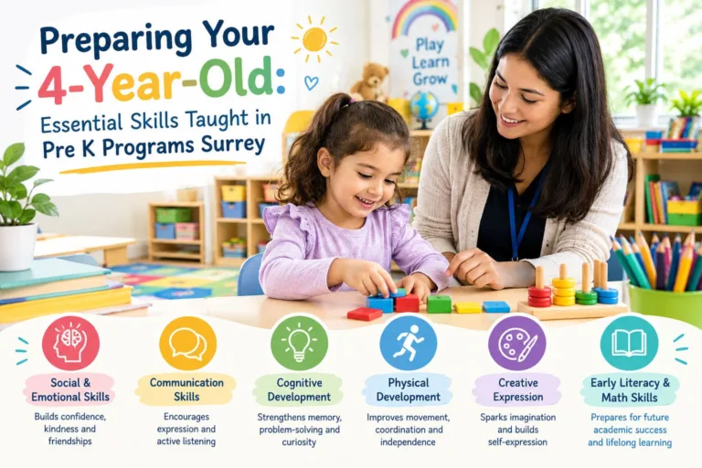 Four-year-old children engaged in collaborative play activities during pre k programs surrey early learning classroom.
